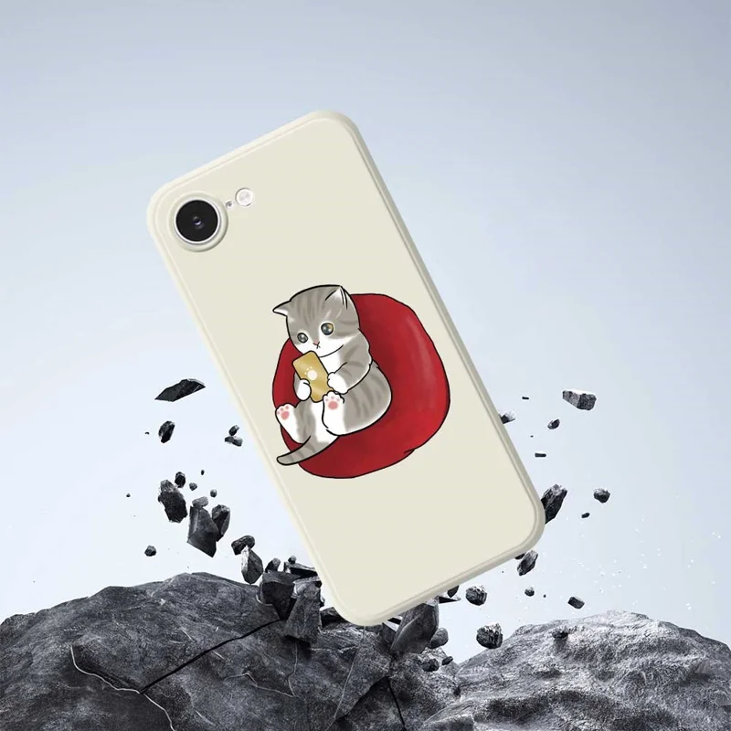 For iPhone 16e Case Casual Cat Pattern Printing Straight Edge TPU Phone Back Cover - Beige