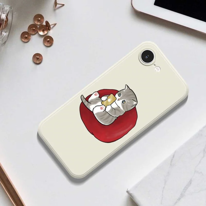 For iPhone 16e Case Casual Cat Pattern Printing Straight Edge TPU Phone Back Cover - Beige