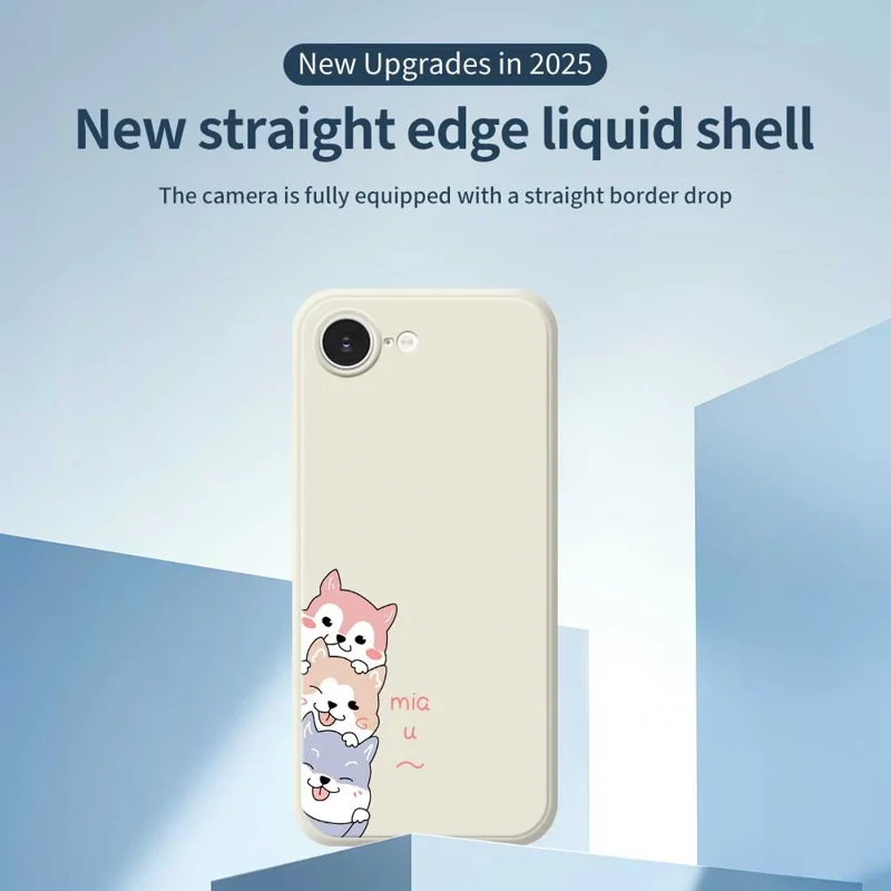 For iPhone 16e Case 3 Cute Dogs Pattern Printing Straight Edge TPU Phone Back Cover - Beige