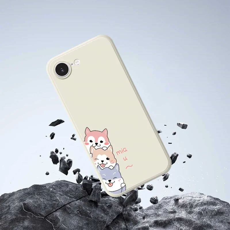 For iPhone 16e Case 3 Cute Dogs Pattern Printing Straight Edge TPU Phone Back Cover - Beige
