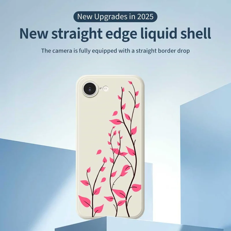 For iPhone 16e Case Red Leaves Pattern Printing Straight Edge TPU Phone Back Cover - Black