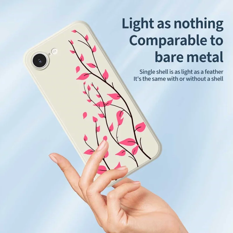 For iPhone 16e Case Red Leaves Pattern Printing Straight Edge TPU Phone Back Cover - Black
