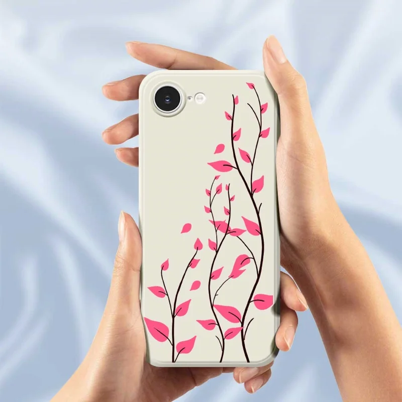 For iPhone 16e Case Red Leaves Pattern Printing Straight Edge TPU Phone Back Cover - Black