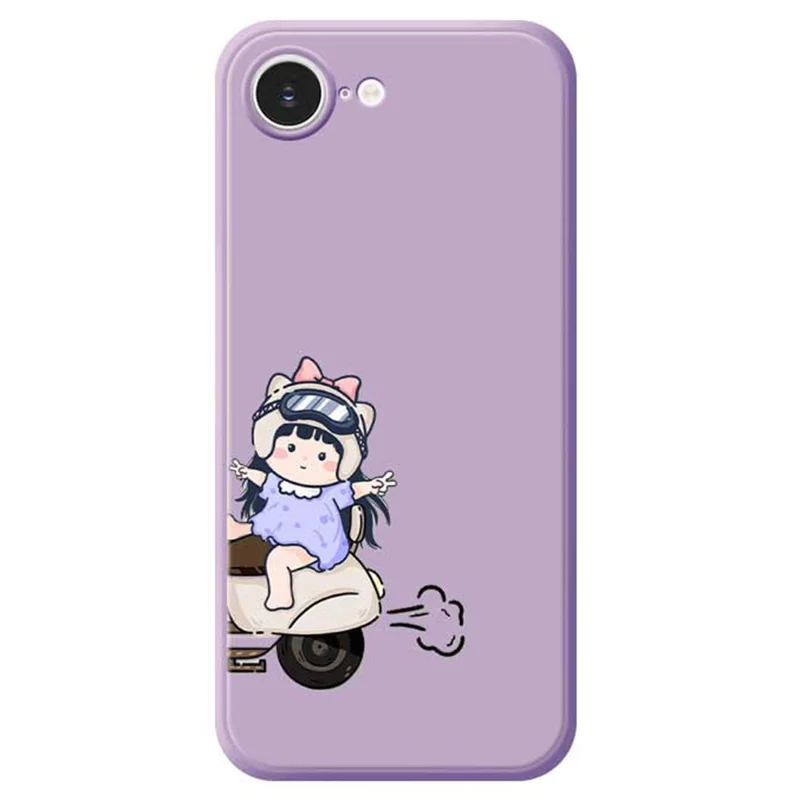 For iPhone 16e Case Helmet Girl Pattern Printing Straight Edge TPU Phone Back Cover - Purple