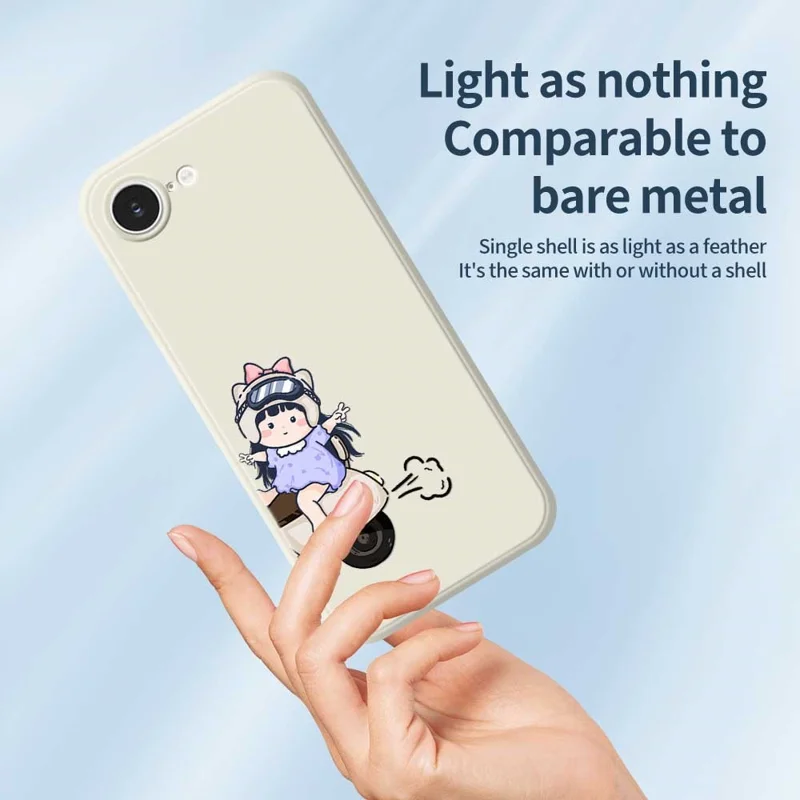 For iPhone 16e Case Helmet Girl Pattern Printing Straight Edge TPU Phone Back Cover - Purple