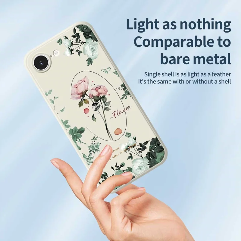 For iPhone 16e Case Roses Pattern Printing Straight Edge TPU Phone Back Cover - Green