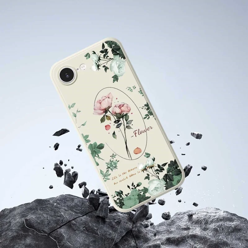 For iPhone 16e Case Roses Pattern Printing Straight Edge TPU Phone Back Cover - Green
