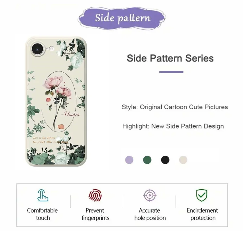 For iPhone 16e Case Roses Pattern Printing Straight Edge TPU Phone Back Cover - Green