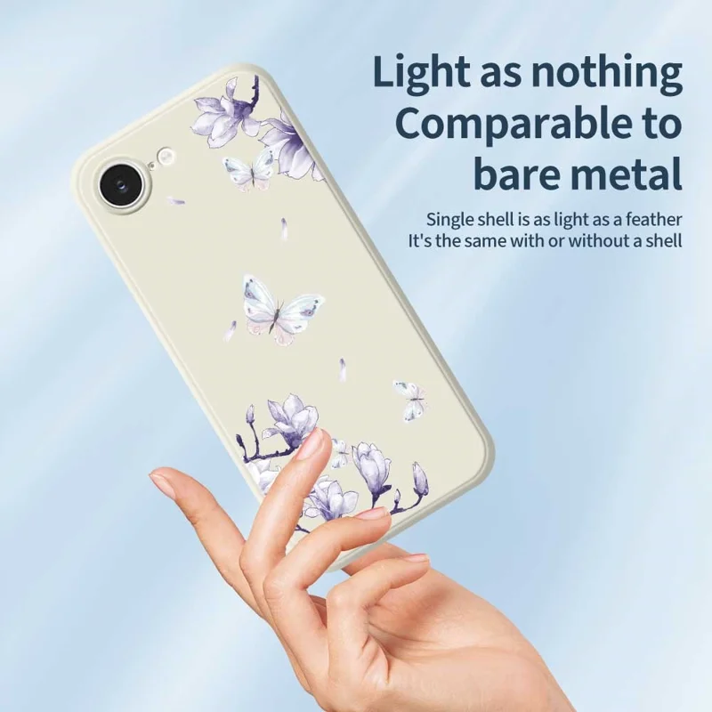 For iPhone 16e Case Butterfly Magnolia Pattern Printing Straight Edge TPU Phone Back Cover - Black