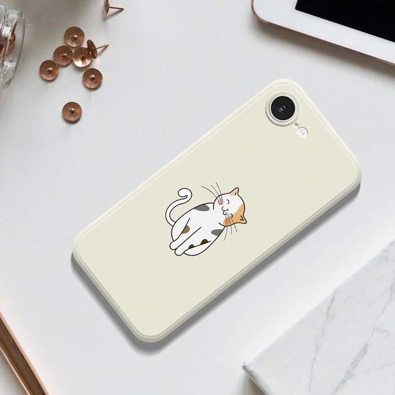 For iPhone 16e Case Cute Calico Cat Pattern Printing Straight Edge TPU Phone Back Cover - Beige