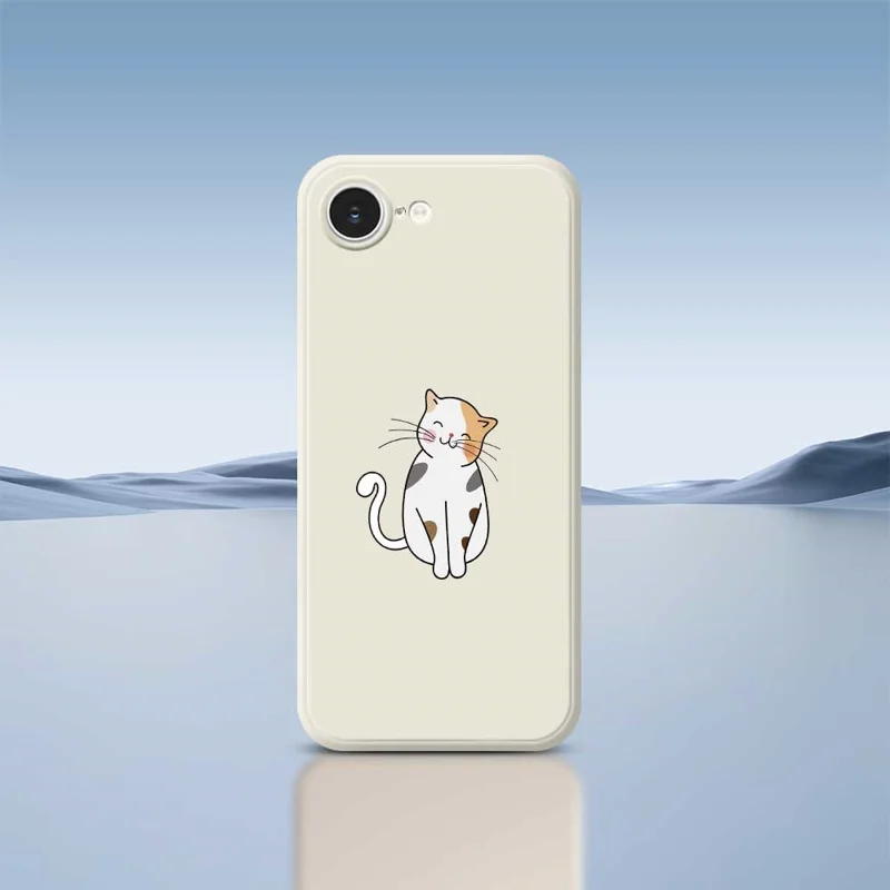 For iPhone 16e Case Cute Calico Cat Pattern Printing Straight Edge TPU Phone Back Cover - Beige