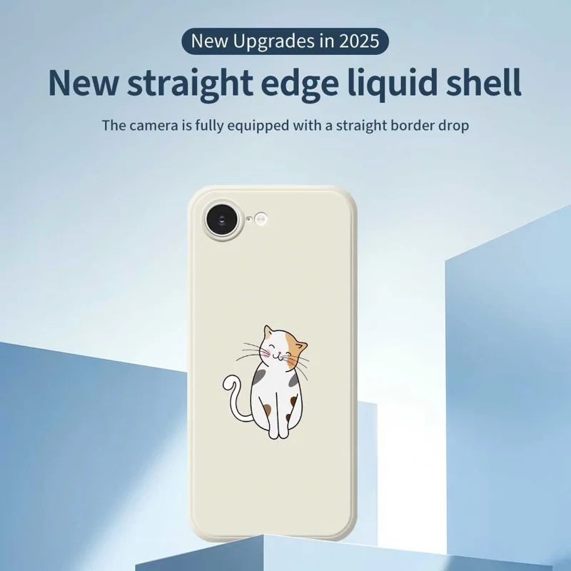 For iPhone 16e Case Cute Calico Cat Pattern Printing Straight Edge TPU Phone Back Cover - Beige