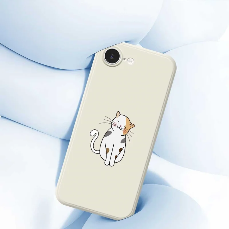 For iPhone 16e Case Cute Calico Cat Pattern Printing Straight Edge TPU Phone Back Cover - Beige