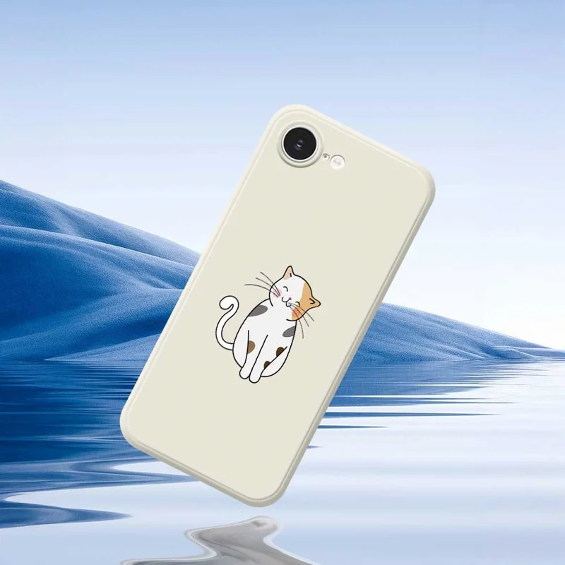 For iPhone 16e Case Cute Calico Cat Pattern Printing Straight Edge TPU Phone Back Cover - Beige