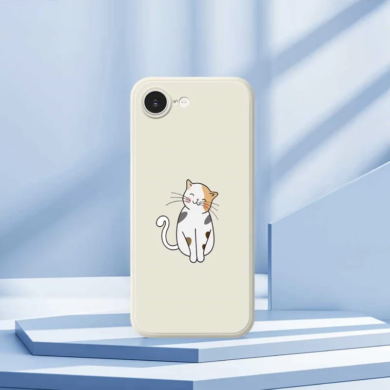 For iPhone 16e Case Cute Calico Cat Pattern Printing Straight Edge TPU Phone Back Cover - Beige