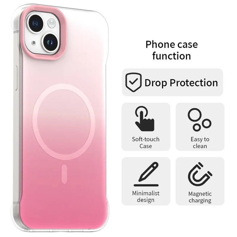 For iPhone 14 / 13 Magnetic Case Gradient Design Borderless IMD TPU + PC + PET Phone Cover - Pink