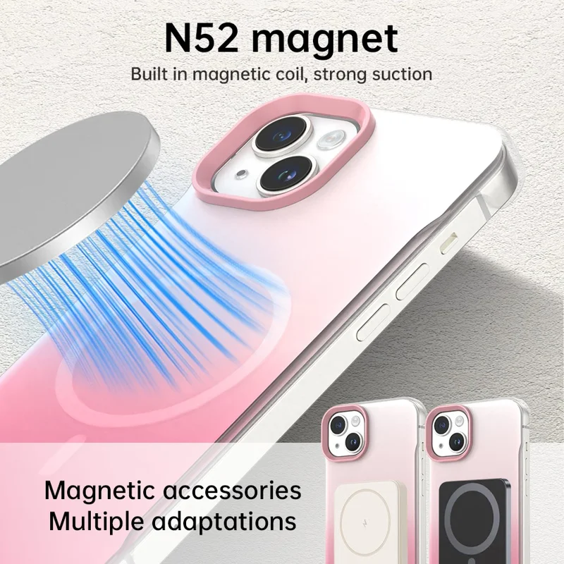 For iPhone 14 / 13 Magnetic Case Gradient Design Borderless IMD TPU + PC + PET Phone Cover - Pink