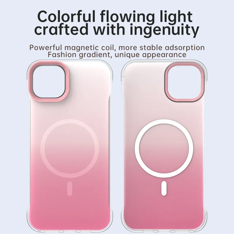 For iPhone 14 / 13 Magnetic Case Gradient Design Borderless IMD TPU + PC + PET Phone Cover - Pink