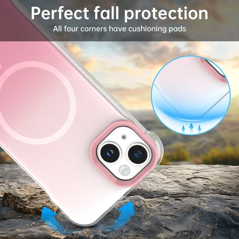 For iPhone 14 / 13 Magnetic Case Gradient Design Borderless IMD TPU + PC + PET Phone Cover - Pink