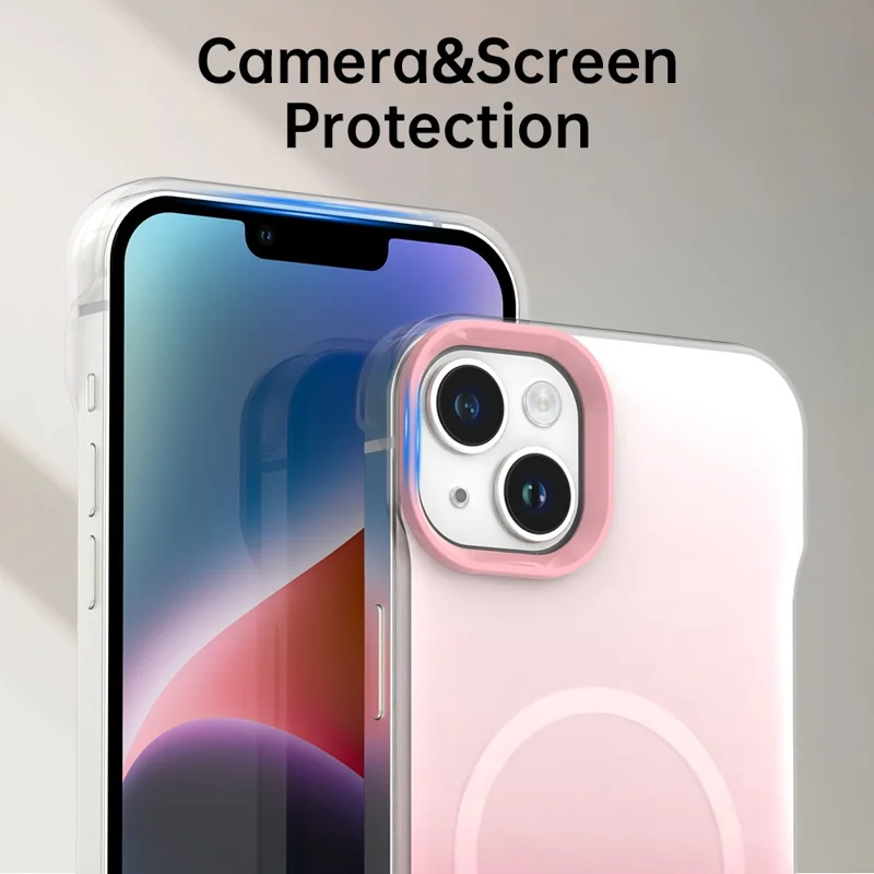 For iPhone 14 / 13 Magnetic Case Gradient Design Borderless IMD TPU + PC + PET Phone Cover - Pink