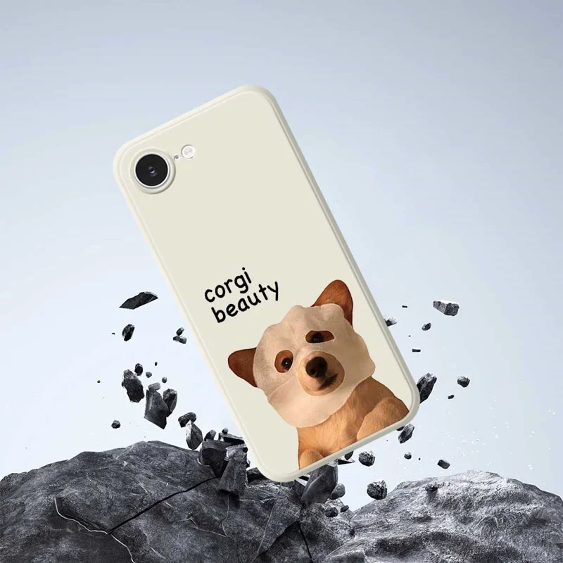 For iPhone 16e Case Cute Corgi Beauty Pattern Printing Straight Edge TPU Phone Back Cover - Beige