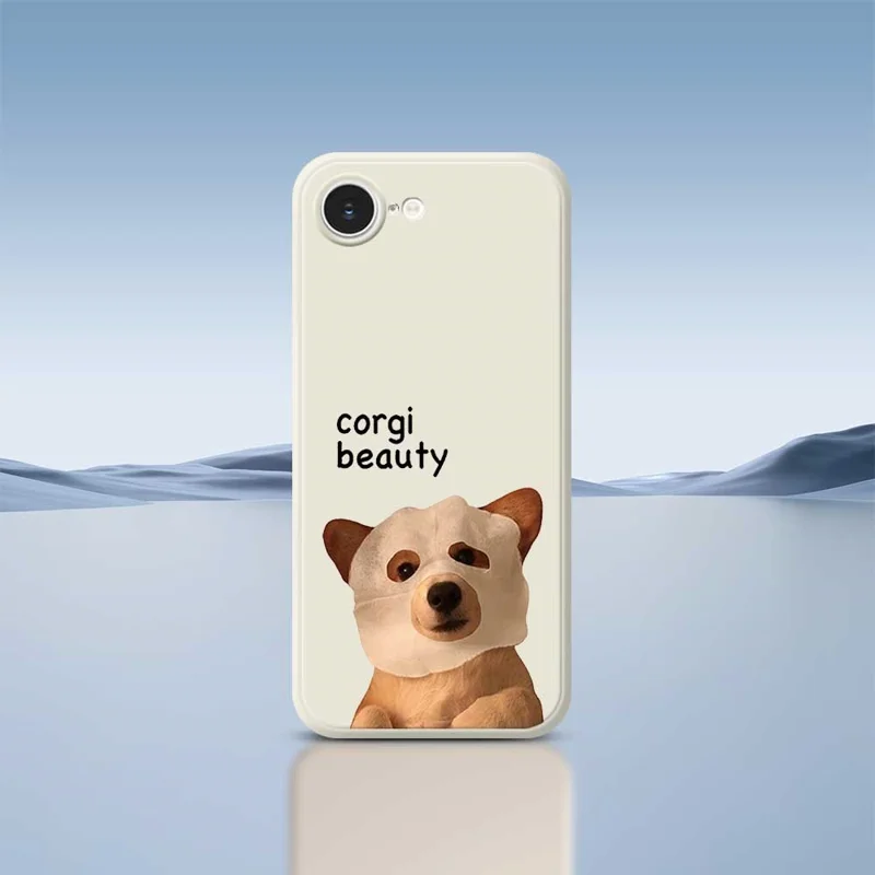 For iPhone 16e Case Cute Corgi Beauty Pattern Printing Straight Edge TPU Phone Back Cover - Beige