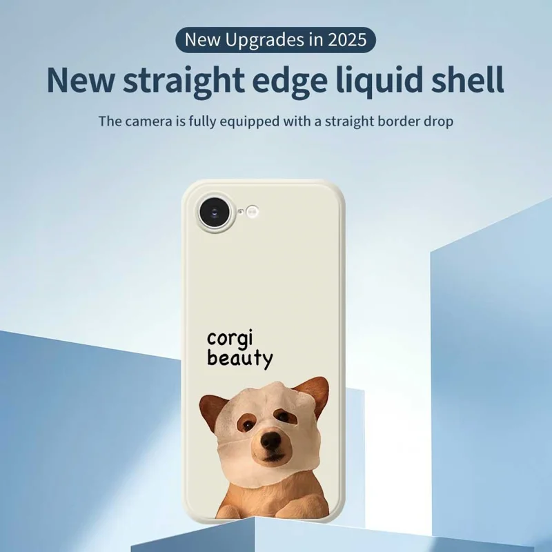 For iPhone 16e Case Cute Corgi Beauty Pattern Printing Straight Edge TPU Phone Back Cover - Beige