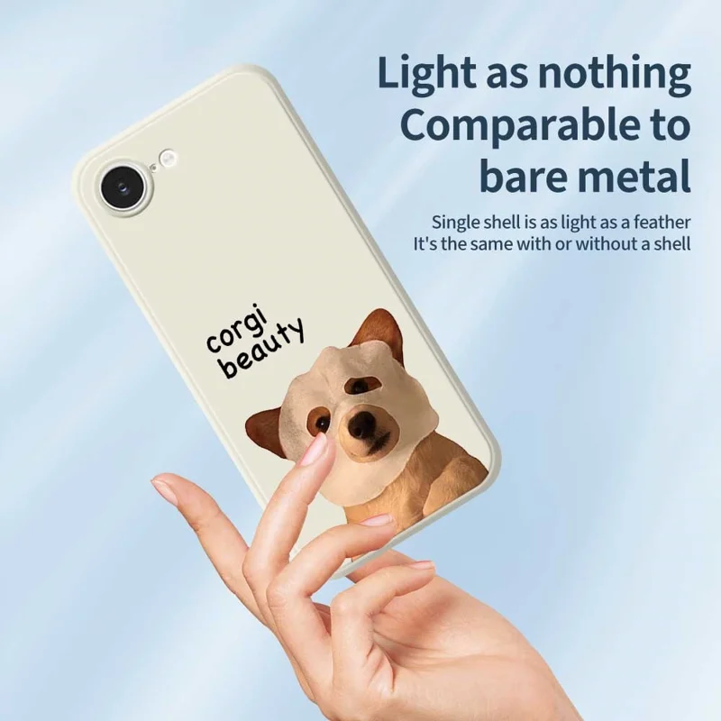 For iPhone 16e Case Cute Corgi Beauty Pattern Printing Straight Edge TPU Phone Back Cover - Beige