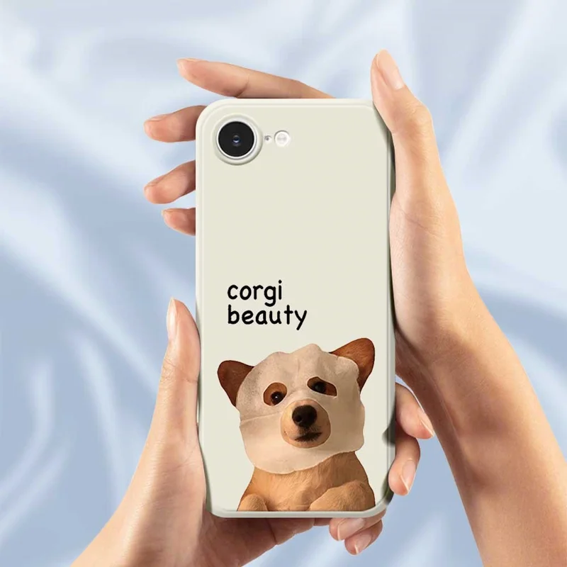 For iPhone 16e Case Cute Corgi Beauty Pattern Printing Straight Edge TPU Phone Back Cover - Beige