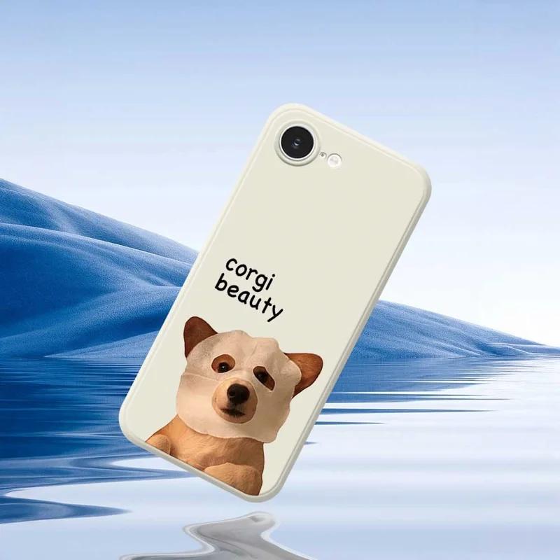 For iPhone 16e Case Cute Corgi Beauty Pattern Printing Straight Edge TPU Phone Back Cover - Beige
