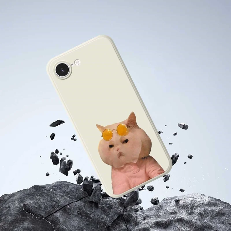 For iPhone 16e Case Cute Glasses Cat Beauty Pattern Printing Straight Edge TPU Phone Back Cover - Beige