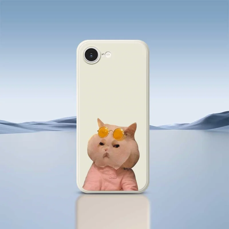 For iPhone 16e Case Cute Glasses Cat Beauty Pattern Printing Straight Edge TPU Phone Back Cover - Beige