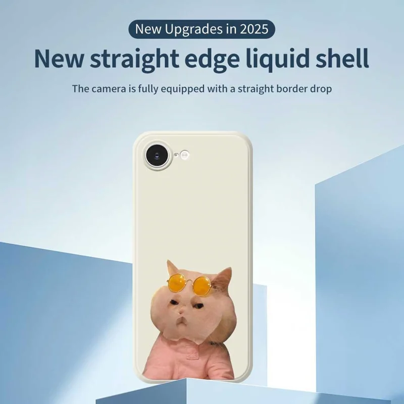 For iPhone 16e Case Cute Glasses Cat Beauty Pattern Printing Straight Edge TPU Phone Back Cover - Beige
