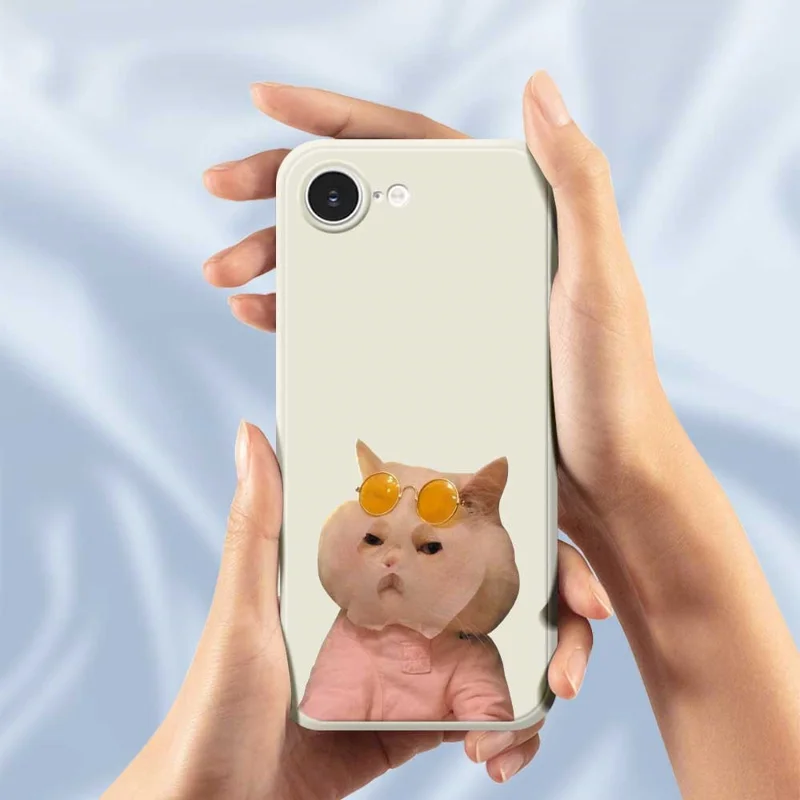 For iPhone 16e Case Cute Glasses Cat Beauty Pattern Printing Straight Edge TPU Phone Back Cover - Beige