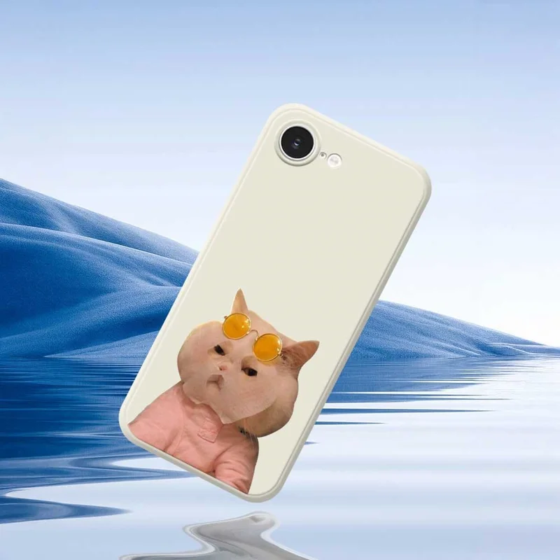 For iPhone 16e Case Cute Glasses Cat Beauty Pattern Printing Straight Edge TPU Phone Back Cover - Beige