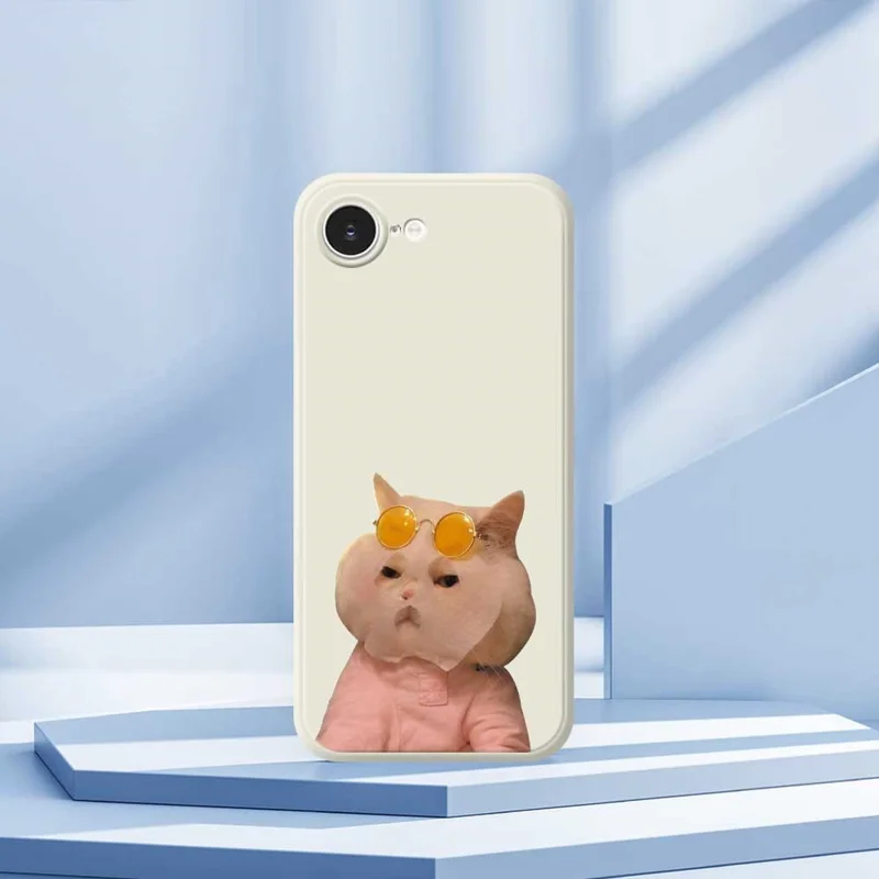 For iPhone 16e Case Cute Glasses Cat Beauty Pattern Printing Straight Edge TPU Phone Back Cover - Beige