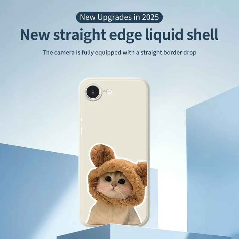 For iPhone 16e Case Cute Cat in the Hat Pattern Printing Straight Edge TPU Phone Back Cover - Beige