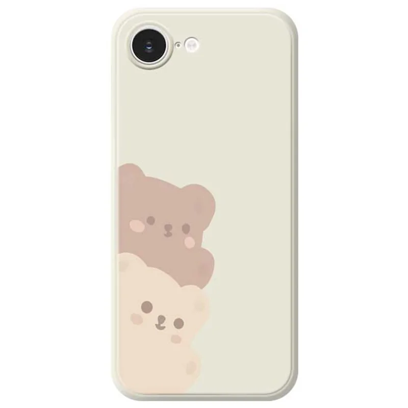 For iPhone 16e Case Cute Bears Pattern Printing Straight Edge TPU Phone Back Cover - Beige