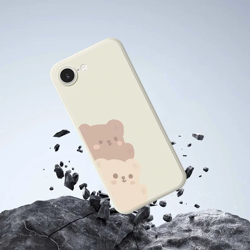 For iPhone 16e Case Cute Bears Pattern Printing Straight Edge TPU Phone Back Cover - Beige