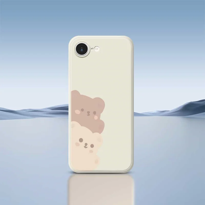 For iPhone 16e Case Cute Bears Pattern Printing Straight Edge TPU Phone Back Cover - Beige