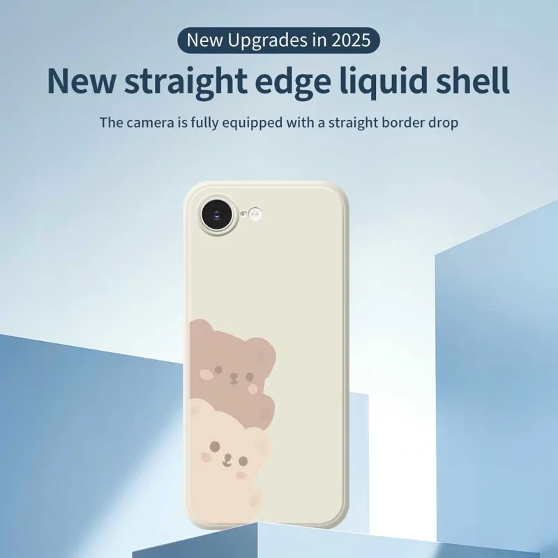 For iPhone 16e Case Cute Bears Pattern Printing Straight Edge TPU Phone Back Cover - Beige