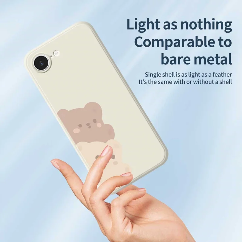 For iPhone 16e Case Cute Bears Pattern Printing Straight Edge TPU Phone Back Cover - Beige