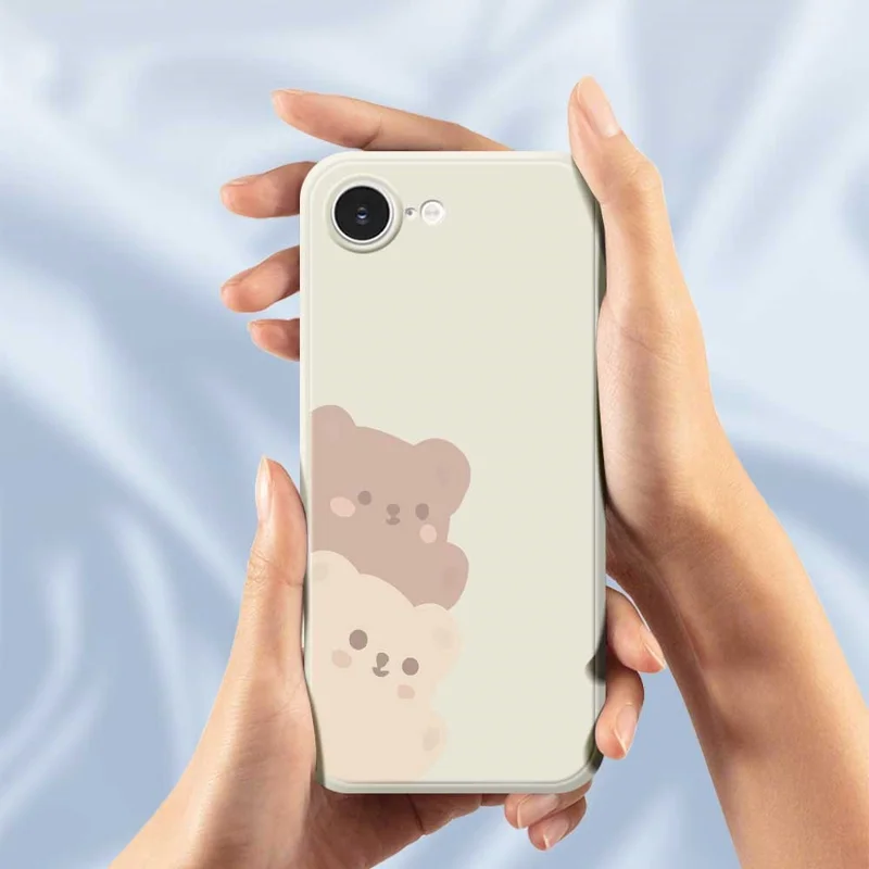 For iPhone 16e Case Cute Bears Pattern Printing Straight Edge TPU Phone Back Cover - Beige
