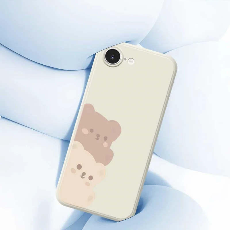 For iPhone 16e Case Cute Bears Pattern Printing Straight Edge TPU Phone Back Cover - Beige
