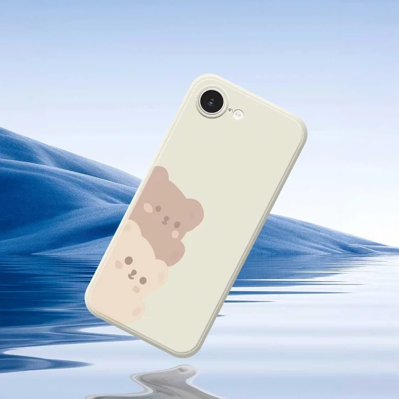 For iPhone 16e Case Cute Bears Pattern Printing Straight Edge TPU Phone Back Cover - Beige