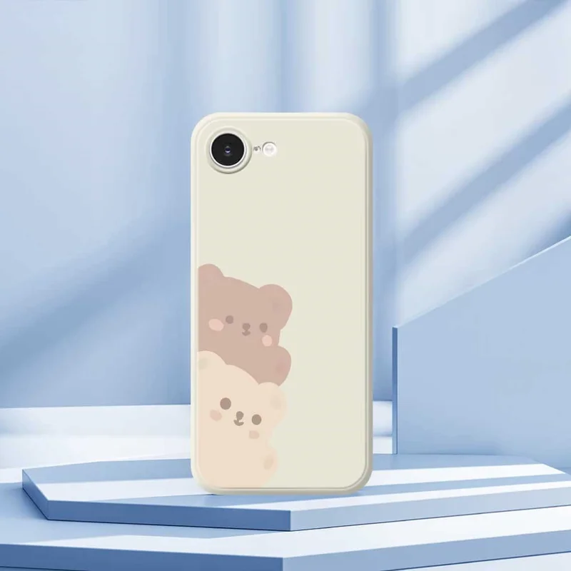 For iPhone 16e Case Cute Bears Pattern Printing Straight Edge TPU Phone Back Cover - Beige