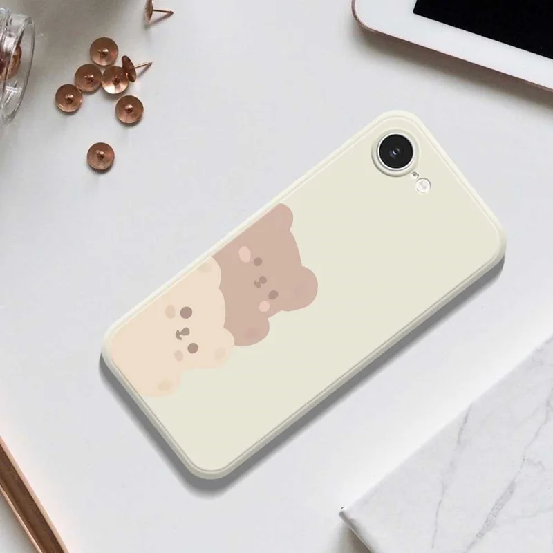 For iPhone 16e Case Cute Bears Pattern Printing Straight Edge TPU Phone Back Cover - Beige