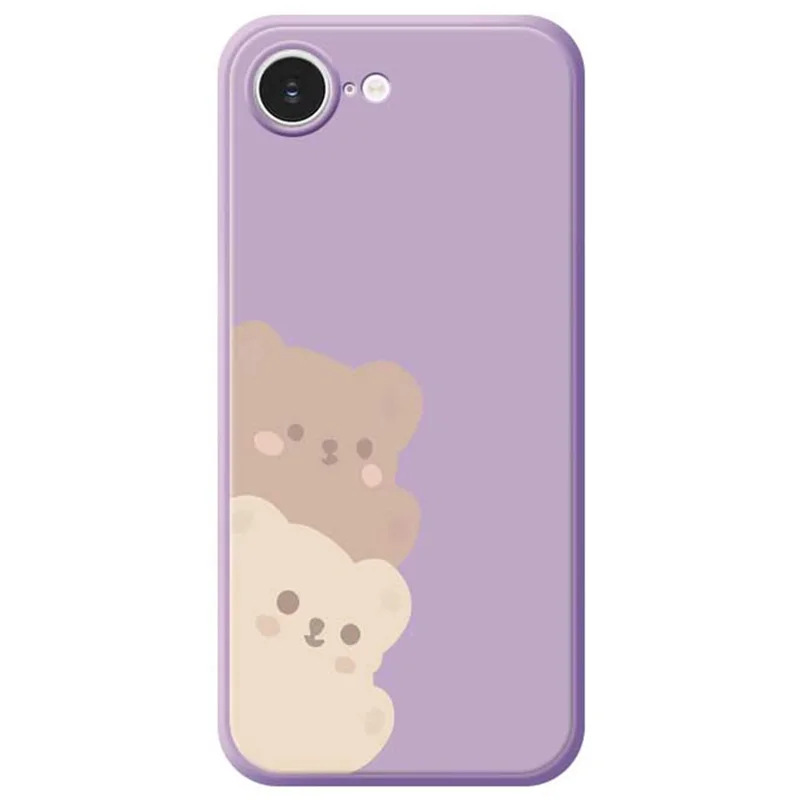 For iPhone 17e / 16e Case Cute Bears Pattern Printing Straight Edge TPU Phone Back Cover - Purple