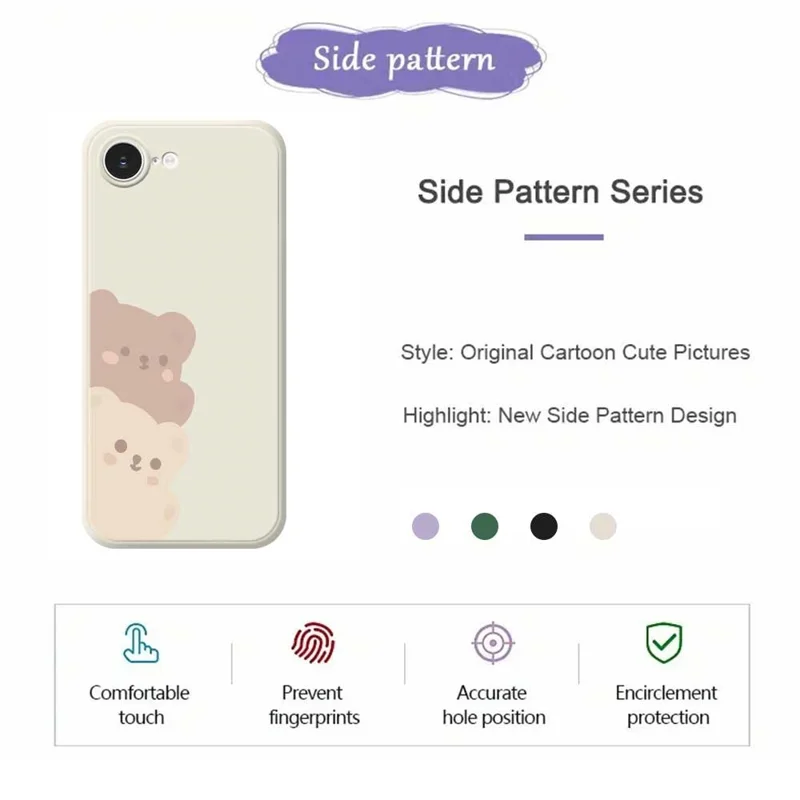 For iPhone 17e / 16e Case Cute Bears Pattern Printing Straight Edge TPU Phone Back Cover - Purple