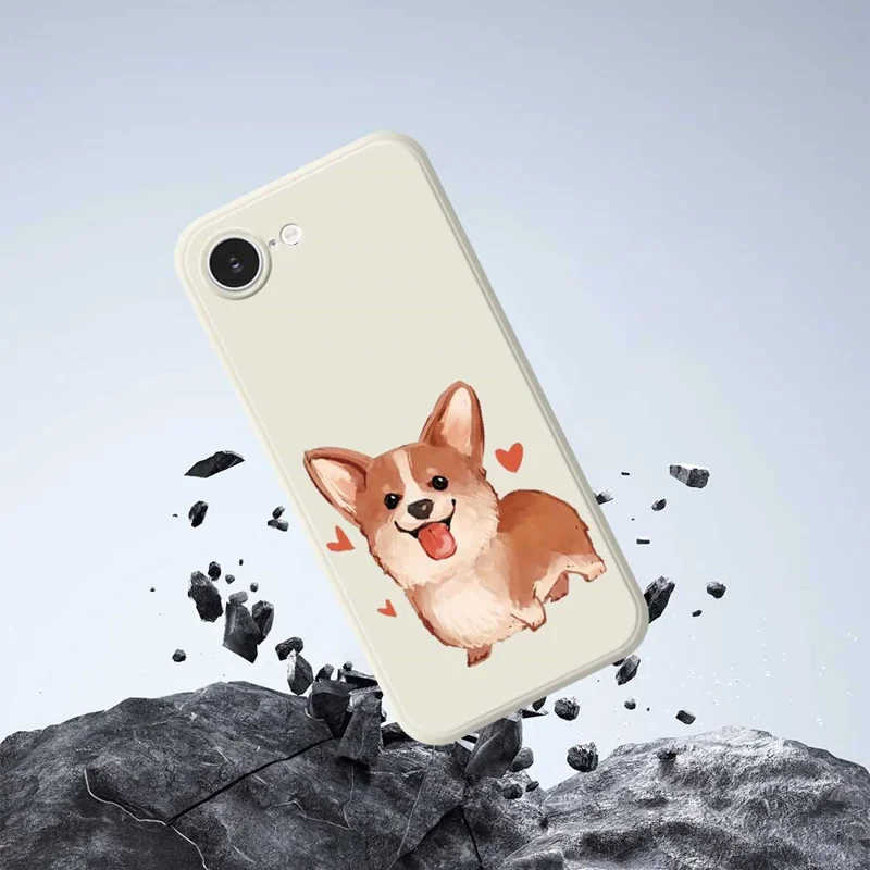 For iPhone 16e Case Cute Love Corgi Pattern Printing Straight Edge TPU Phone Back Cover - Beige